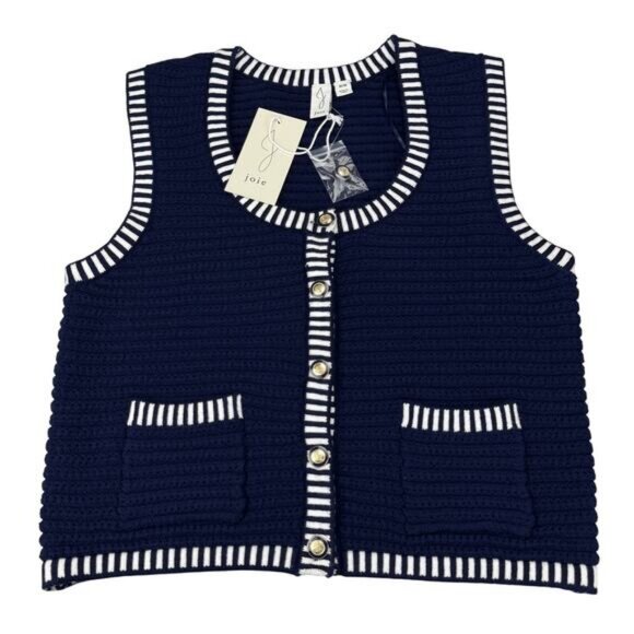 NWT JOIE Women's Sleeveless Navy White Striped Sweater Vest Size Medium - Picture 2 of 5